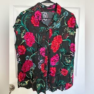Floral Obey Cap Sleeve Button Up